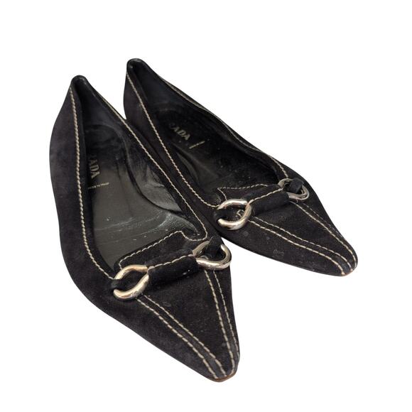 PRADA Suede Leather Embellishment Loafers Pointed Toe Made in Italy 39.5 / 9 9.5 - Picture 2 of 11